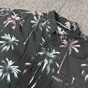Fresh Brand Mens Short Sleeve Button Down Shirt Large Black Palm Tree Tropical